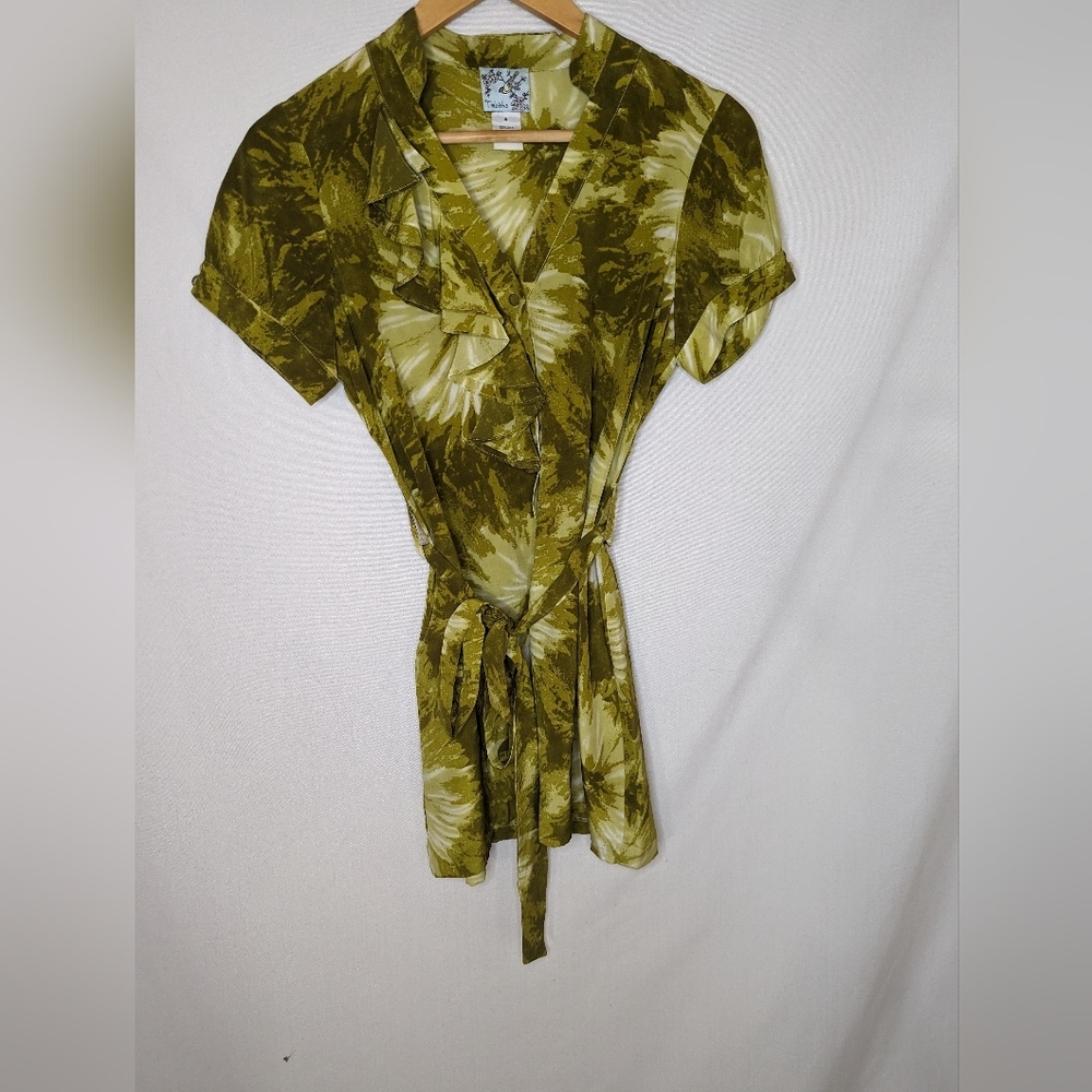 Anthropologie TABITHA Tranquil Flow Tunic Green Silk‎ Ruffled Top Blouse 4